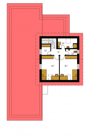 Spiegelverkehrter Entwurf | Grundriss des Obergeschosses - GAMA